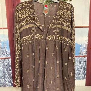 Johnny Was Brown Embroidered Blouse #1213